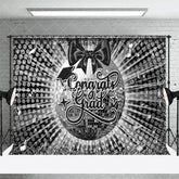 Aperturee - Aperturee Black Grey Bow Tie Disco Ball Congrats Grad Backdrop